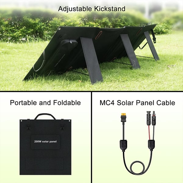 Foldbar 200W Solpanel, Høj Effektivitet 23,4%, Letvægtsdesign,200W 18V