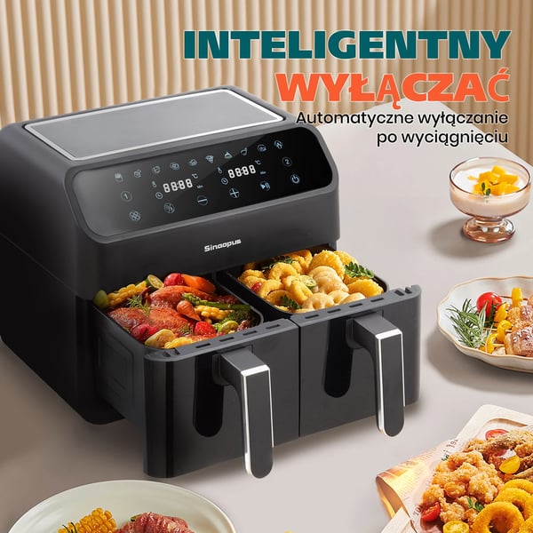 Air Fryer, 9L Kapacitet, Dobbelt Kurv Design,EU, Ovn Air Fryers