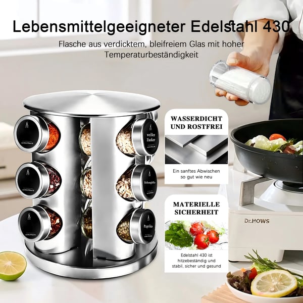 Krydderihylde, 360° roterende design, komplet krydderilager sæt,Vertikal krydderkrukke