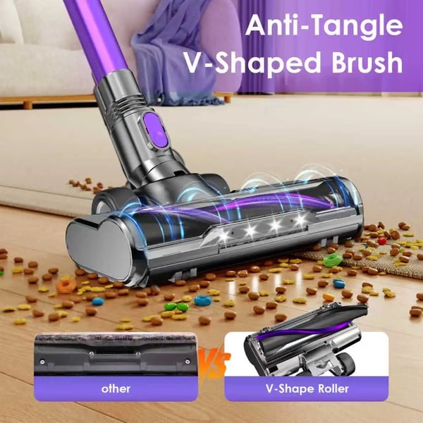 Trådløs Støvsuger, Anti-Tangle Børste, LED Belysning,LILLA