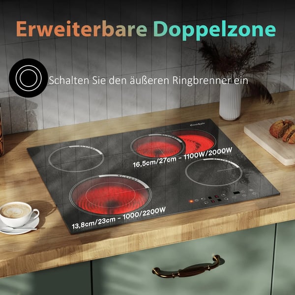 Glaskeramisk Kogeplade, Fire Kogezoner, Berøringskontrolfunktioner,sort