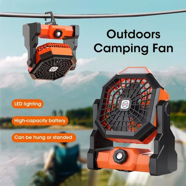 Campingvifte, USB-genopladelig, justerbar hastighed,Appelsin