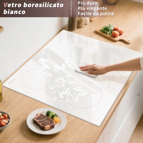 Induktionskogeplade, 3 Varmezoner, Touchpad Kontroller,Hvidt Glas