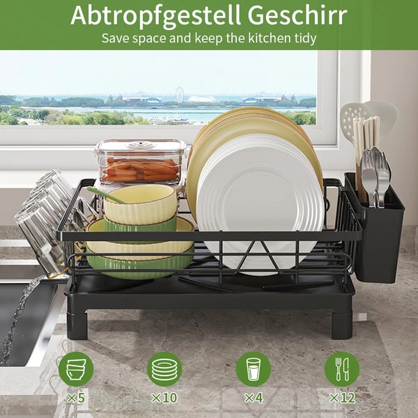 Opvaskestativ, Rustfrit, Multi-brug Kjøkkenorganisator,sort