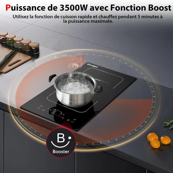 Induktionskogeplade, Dobbelt Madlavningszoner, Touchpad Kontrol,sort, EU