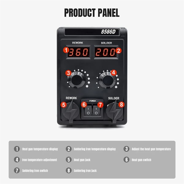 Lodde Station, Digital Temperaturkontrol, Energisparende Funktioner,8586D 750W-EU Stik