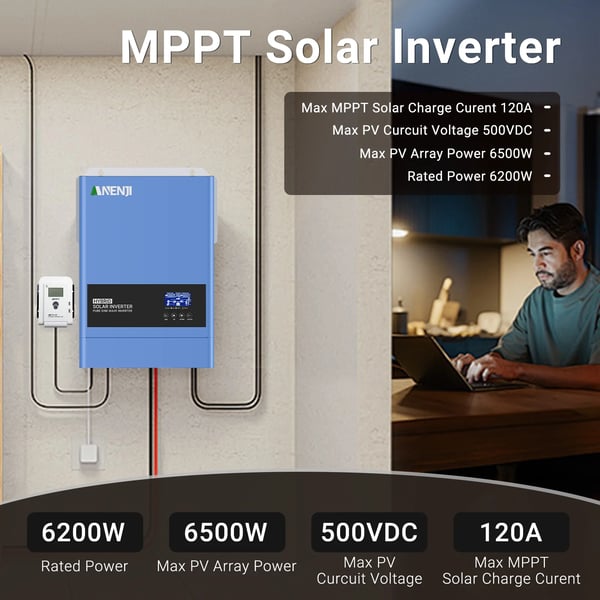 Sol inverter, 120A MPPT, WiFi overvågning,ANJ-6200W-48V-WIFI, 220-240V, 48V