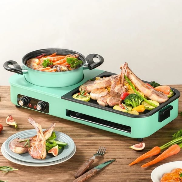Elektrisk Grillpande, Non-stick Overflade, Aftagelig Olieopsamler,grøn, EU