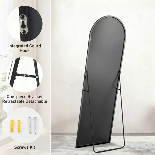 Helkropsspejl, Metalramme, Justerbar Placering,165×60cm, sort
