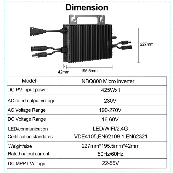 Mikroinvertteri, Kaksois-MPPT, Säänkestävä Suunnittelu,NBQ800-EU, 16-60V, 800w