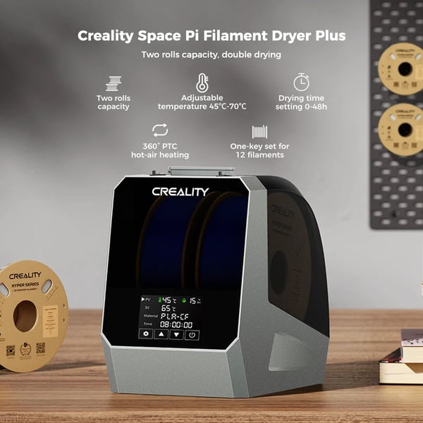 Filament Tørrer, 360-Graders Varmeluftopvarmning, Dobbelt Rullekapacitet,Creality Space Pi Plus