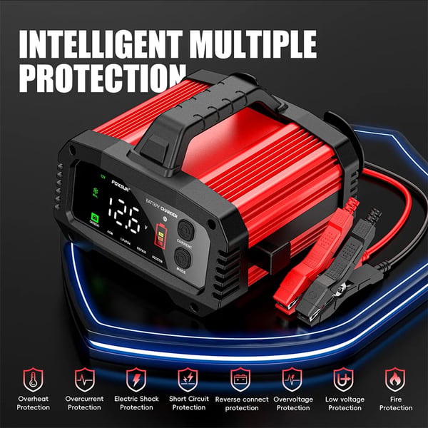 Batterioplader, 12V/24V kompatibel, 8-trins opladningsproces,EU stik