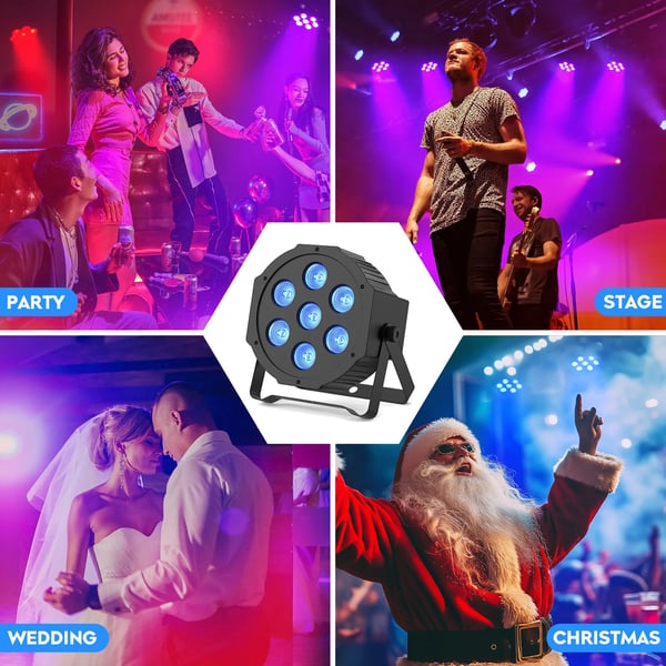 LED Flat Par Lys, 7 RGBW LED'er, DMX Kontrol,EU stik 4PCS