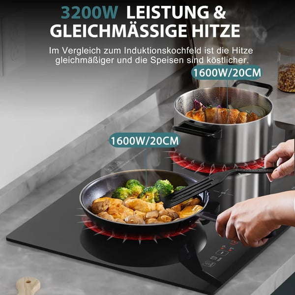 Glaskeramisk Kogeplade, Dobbelt Varmezoner, Touchpad Kontrol,sort