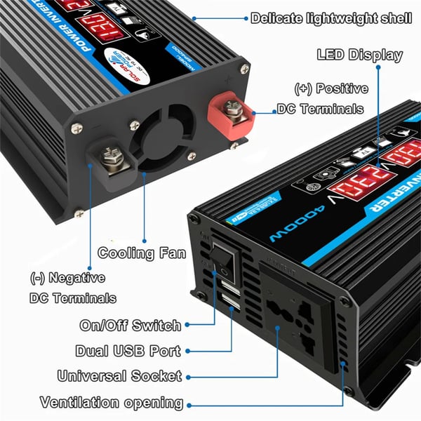 Ren Sinus Bølge Inverter, Dobbelt USB, Intelligent Kølesystem,4000W