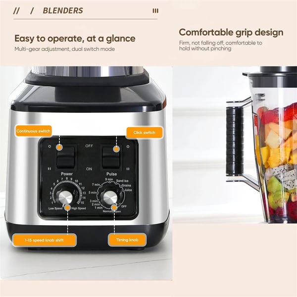 Elektrisk Blender, Multifunktionel Mixer, Høj Effekt 9500W,3L+1.5L+0.5L, EU stik