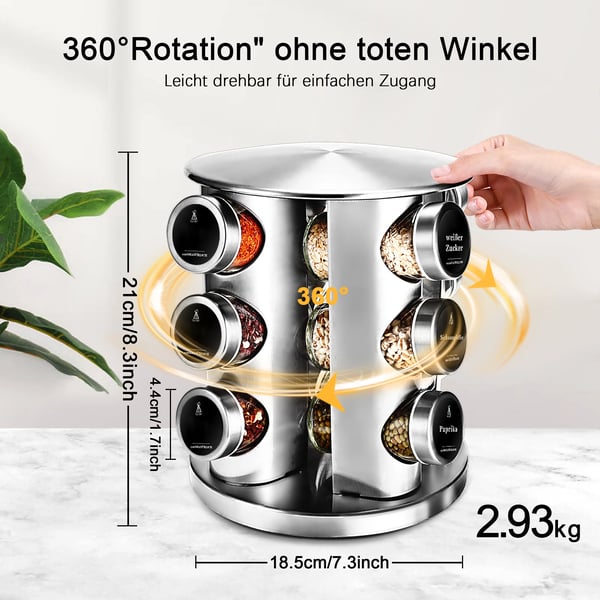 Krydderihylde, 360° roterende design, komplet krydderilager sæt,Vertikal krydderkrukke