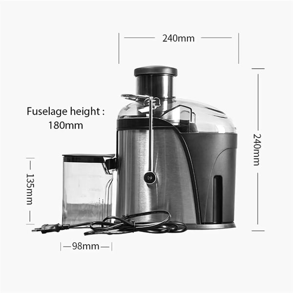 Centrifugal Saftpresser, Højhastighedsdrift, Stor Frugtkapacitet,sølvfarvet