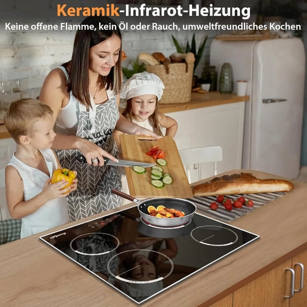 Indbygget keramisk kogeplade, 4 kogezoner, berøringskontrol,sort, EU