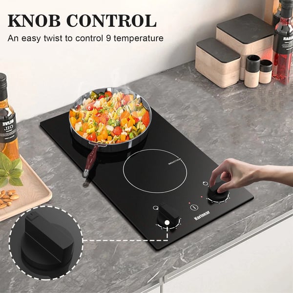 Induktionskogeplade, 30 cm, 230 V, 2000W + 1500W, Dobbeltbrænder, Knobkontrol