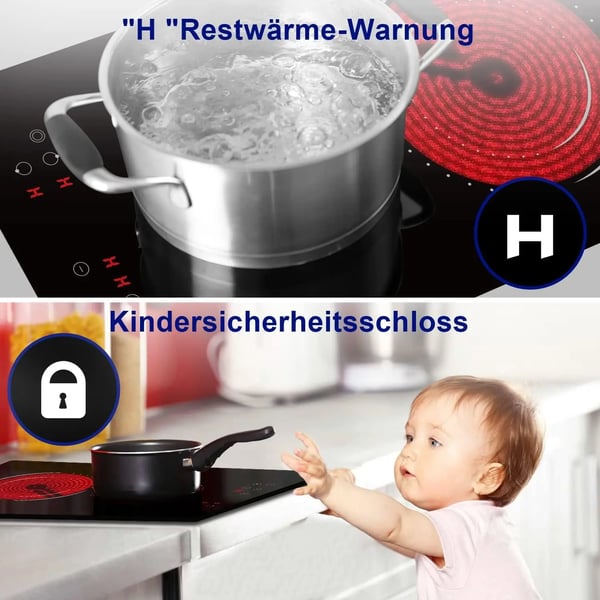 Keramisk kogeplade, 3200 W, 2 kogezoner, berøringskontrol, 29 x 52 x 4,4 cm, 220 V