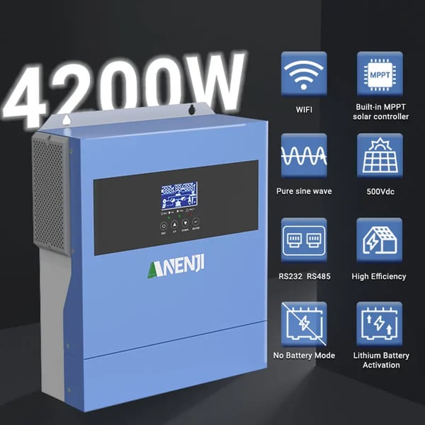 Sol inverter, MPPT-controller, WiFi-overvågning,220-240V, ANJ-4000W-24V-WiFi, 24V