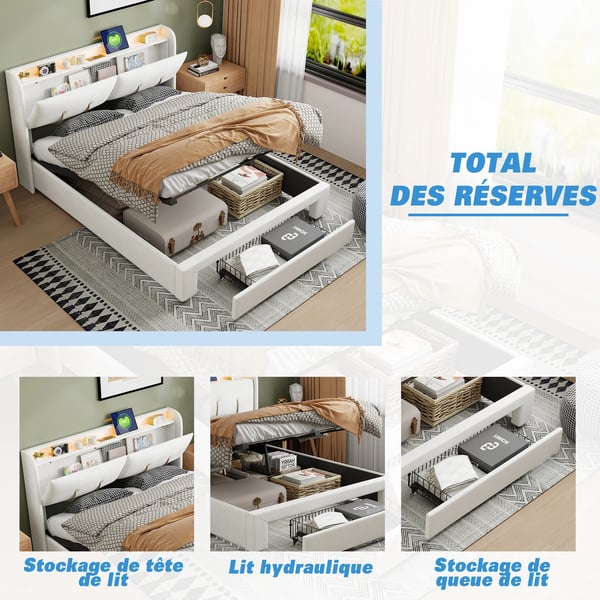 Parisänky, USB-latausportti, LED-valaistus, 160×200cm, Beige