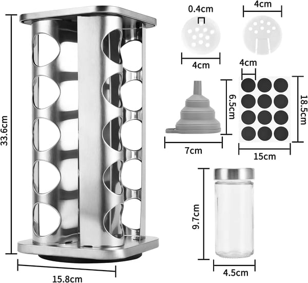 Krydderiglas Sæt, 360° Drejelig Krydderiholder, Moderne Design,20 krydderglas, M