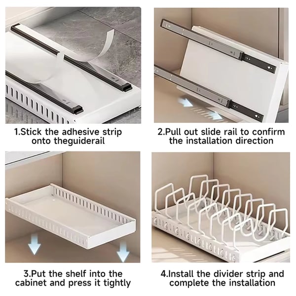 Gryder og Pander Organizer, Utrækkelig Låg Rack, Pladsbesparende Design,1 STK, 1-niveau, 42*21*3.2CM