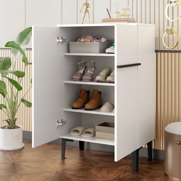 Sko Skab, Moderne Design, Justerbare Hylder,Hvid + Sort
