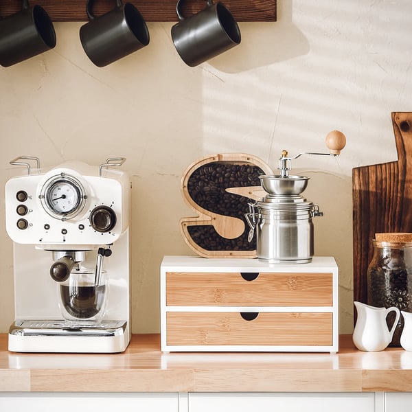 Kaffekapselorganisator, Holdbart MDF og Bambus, Pladsbesparende Design,HVID