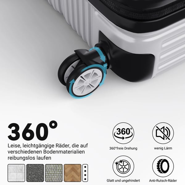 Rejsetasker, hård skal ABS, 360° spinnerhjul,Sølv