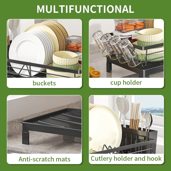 Opvaskestativ, Rustfrit, Multi-brug Kjøkkenorganisator,sort