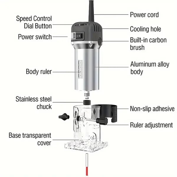 Puukäsittelyleikkuri, 800W Teho, 33000 RPM Nopeus,EU-pistoke