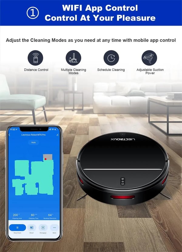 Robotstøvsuger, 2D kortnavigation, 4400mAh batteri,Liectroux M7S Pro