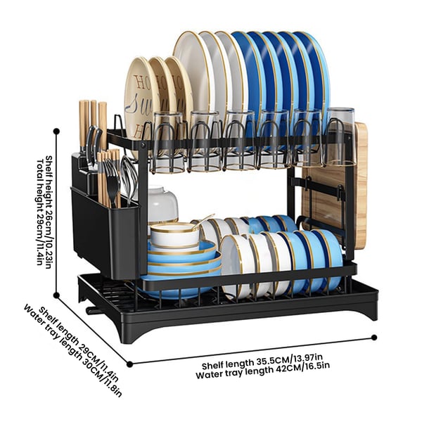 Vaskestativ Organizer, 2-Lags Design, Selvdrænende Funktionalitet,sort