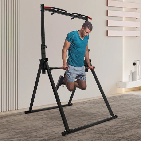 Pull Up Bar, 200 kg kapacitet, justerbar højde, foldbart design, holdbar stål konstruktion, stabil trekantet struktur