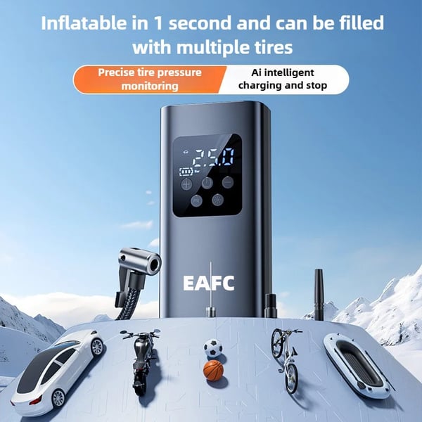 Trådlös Däckpump, Effektiv Uppblåsning, Smart Tryckkontroll, Batteridriven, Svart