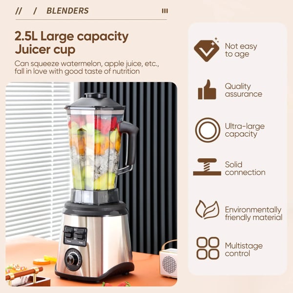 Blender, Multifunktionel, Høj Effektivitet,2.5L + 1.5L + 0.5L