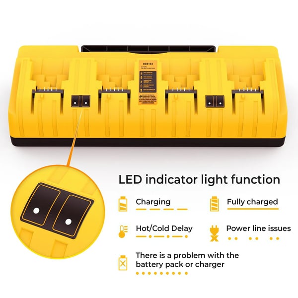 Batterioplader, 4-Port Design, Avancerede Sikkerhedsfunktioner,100V~240V