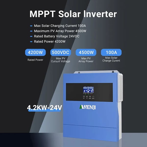 Sol inverter, MPPT-controller, WiFi-overvågning,220-240V, ANJ-4000W-24V-WiFi, 24V