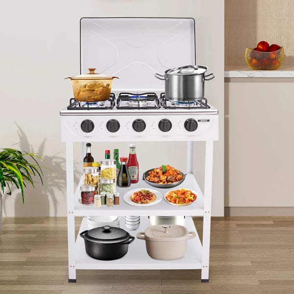 Gasgrill, 5-brænder konfiguration, 2,5 kW brænder, skridsikre fødder, LPG-kompatibel, effektivt design