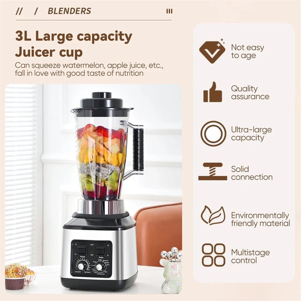 Elektrisk Blender, Multifunktionel Mixer, Høj Effekt 9500W,3L+1.5L+0.5L, EU stik