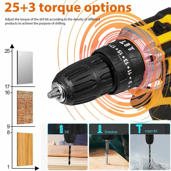 Trådløs Slagnøgle, 28V, Elektrisk Hammer, 2 Lithium-Ion Batterier,2 batterier, EU
