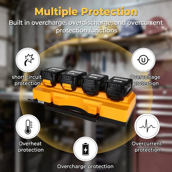 Batterioplader, 4-Port Design, Avancerede Sikkerhedsfunktioner,100V~240V