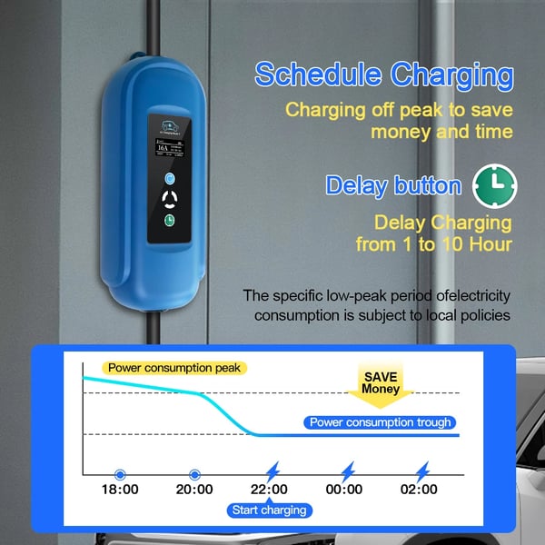 EV Bærbar Oplader, Justerbar Strøm, Vejrbestandig,TYPE2, 11KW Type 2 Total 5M