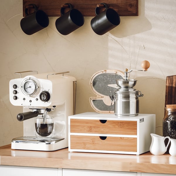 Kaffekapselorganisator, Holdbart MDF og Bambus, Pladsbesparende Design,HVID