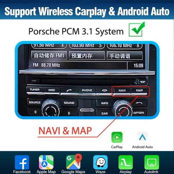 Multimedia-adapter, understøtter CarPlay, understøtter Android Auto,Til Porsche 2010-2016