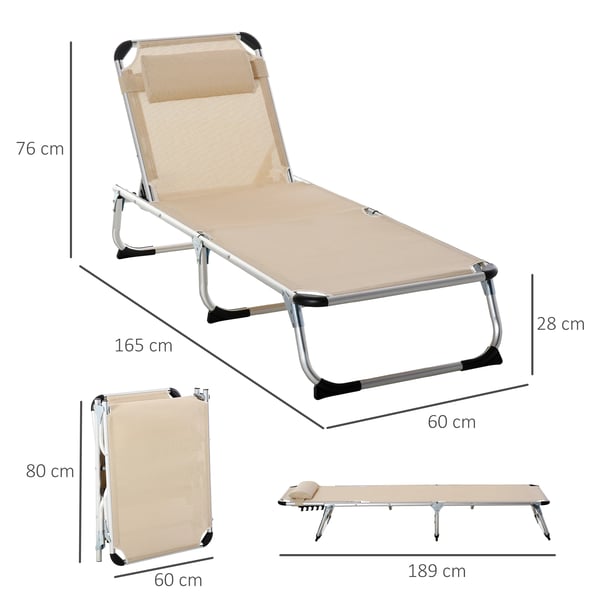 Have-lounger, Aluminiumramme, Justerbar rygstøtte, Dimensioner 170x60x76cm, Foldet størrelse 80x60x19.5cm, Belastningskapacitet 120kg