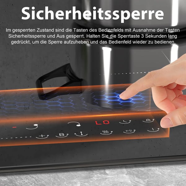 Induktionshäll, 4 Matlagningszoner, Touchpad Kontroll,EU, svart